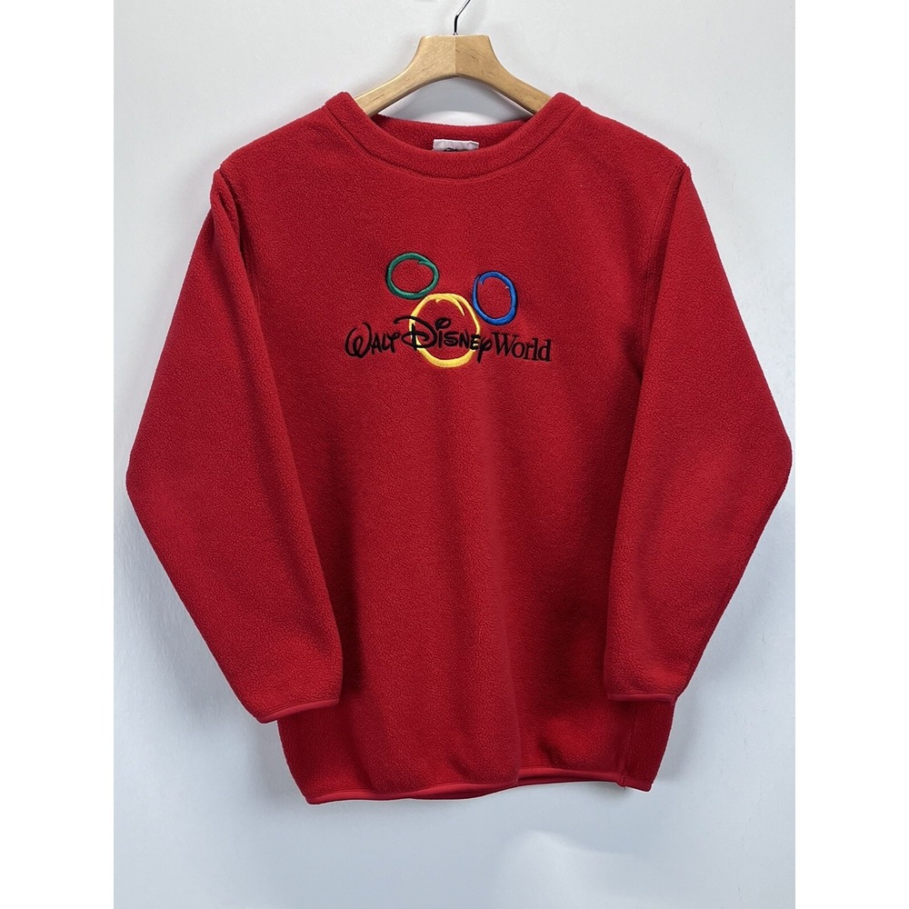 Vtg Walt Disney World Fleece Pullover Shirt Sz Small Red Unisex 90's Mickey Ears